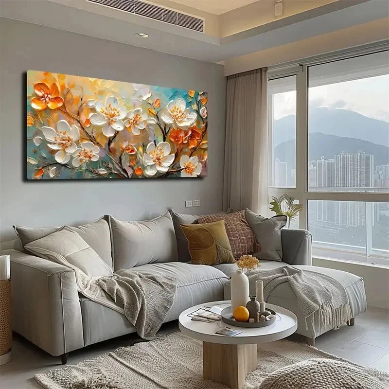 Gorgeous White Flowers Wall Art wall canvas office home room framed 120x60cm - Bella Home Decor