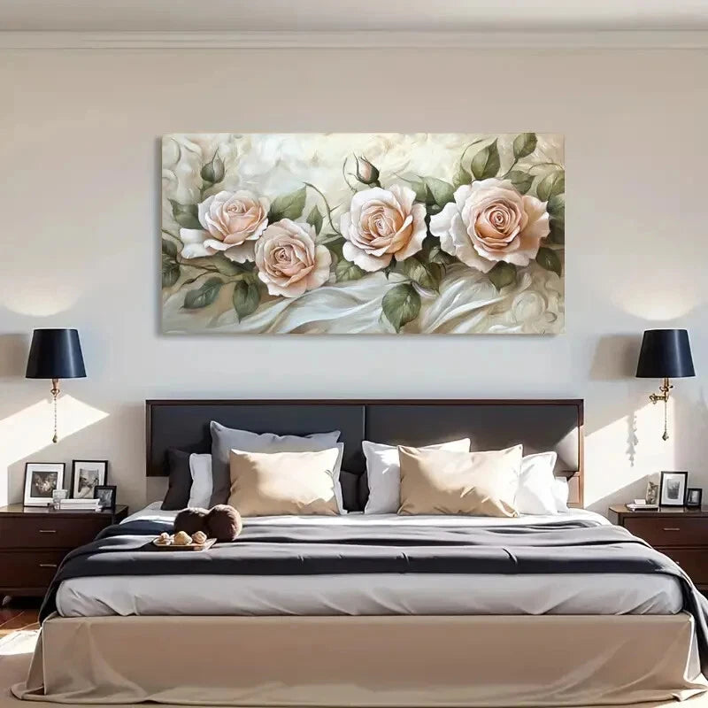 Romantic Floral Roses Pink Wall Art Canvas Office Home Room Framed 120x60cm - Bella Home Decor