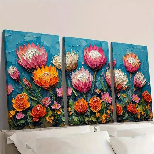 3pcs OlgaNikitin Art Framed Protea Flower RT Wall Art Set Canvas Unframed - High Quality Print 100% Australian Made Wall Canvas - Bella Home Decor