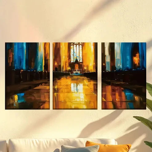 3pcs Colorful Abstract Church Sunset Wall Art Canvas Unframed - High Quality Print 100% Australian Made Wall Canvas