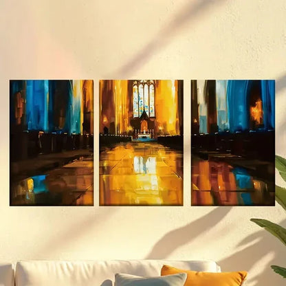 3pcs Colorful Abstract Church Sunset Wall Art Canvas Unframed - High Quality Print 100% Australian Made Wall Canvas