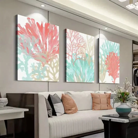 3pcs Colorful Corals Watercolor Wall Art Canvas Unframed - High Quality Print 100% Australian Made Wall Canvas - Bella Home Decor