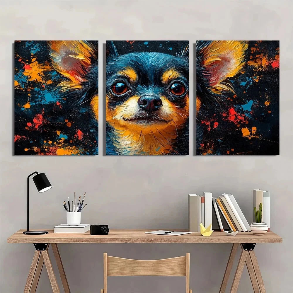 3pcs Chihuahuas Abstract Paint Splash Dog Metal Print Ready to Hang Art - Bella Home Decor