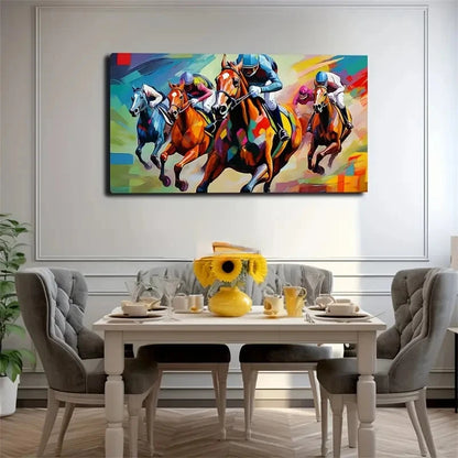 Vibrant Horse Racing Wall Art Canvas Office Home Room Framed 120x60cm