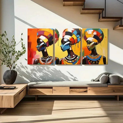 3pcs Abstract African Art Colorful Headdresses Metal Print Ready to Hang Art - Bella Home Decor