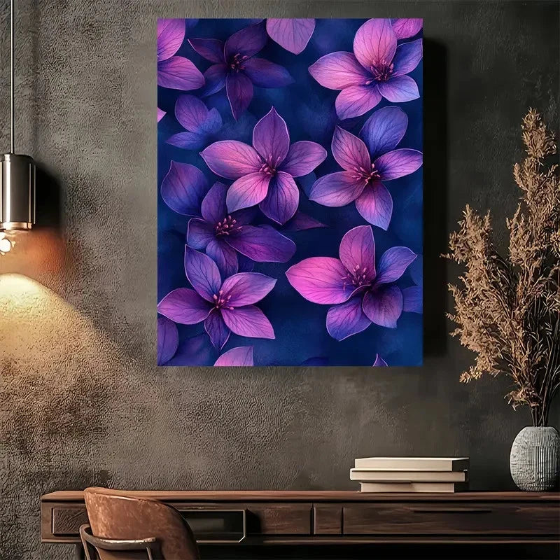 Beautiful Vibrant Purple Floral Painting 40x60cm Metal Print Ready to Hang - Bella Home Decor