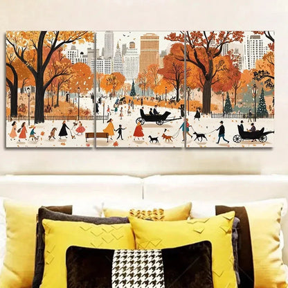 3pcs Set Central Park City Print Painting Metal Print Ready to Hang Art - Bella Home Decor