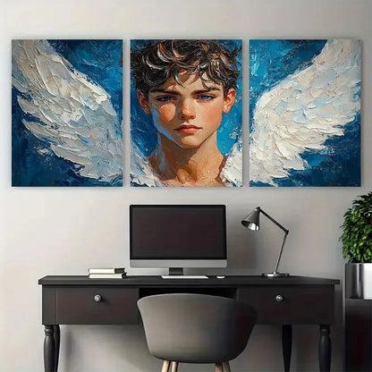 3pcs Realistic Male Figure with Wings Design Metal Print Ready to Hang Art - Bella Home Decor