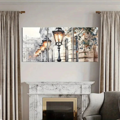 3pcs Street Lamps Watercolor Style Art Metal Print Ready to Hang Art - Bella Home Decor