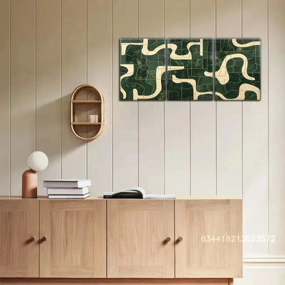 3pcs Created-Emerald Green and Beige Wall Art Metal Print Ready to Hang Art - Bella Home Decor