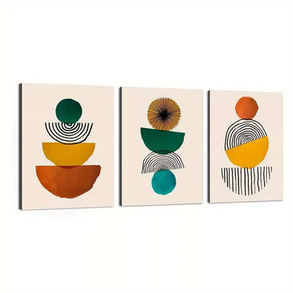 3pcs Abstract Mid-Century Modern Geometric Wall Art Set Canvas Unframed - High Quality Print 100% Australian Made Wall Canvas - Bella Home Decor