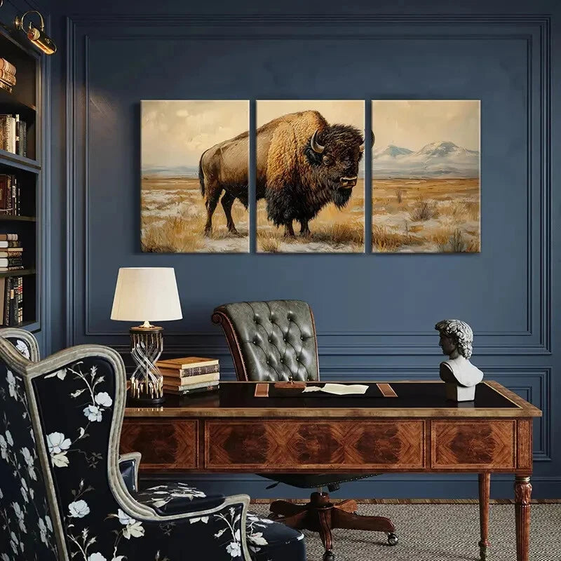 3pcs Artistic Bison Landscape Wilderness Metal Print Ready to Hang Art - Bella Home Decor