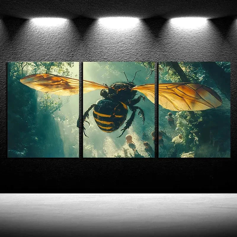 3pcs Wasps Hovering in The Forest Metal Print Ready to Hang Art - Bella Home Decor