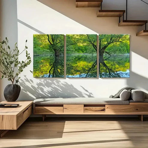 3pcs Green Trees Woods Lake Forest Modern Wall Art Canvas Unframed – High Quality Print 100% Australian Made Wall Canvas