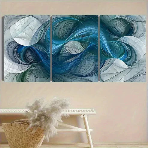 3pcs Abstract Blue and White Swirl Wall Art Set Canvas Unframed - High Quality Print 100% Australian Made Wall Canvas - Bella Home Decor
