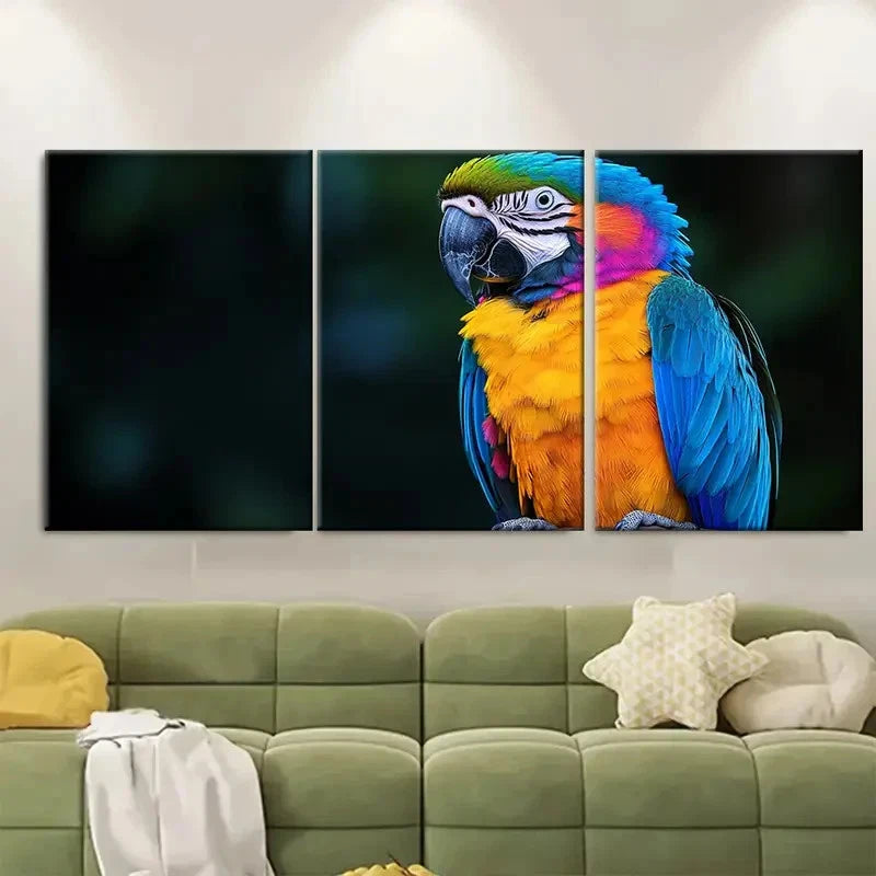 3pcs Colorful Parrot Purple Blue Yellow Feather  Wall Art Set Canvas Framed 50x70cm - High Quality Print 100% Australian Made Wall Canvas Ready to Hang - Bella Home Decor