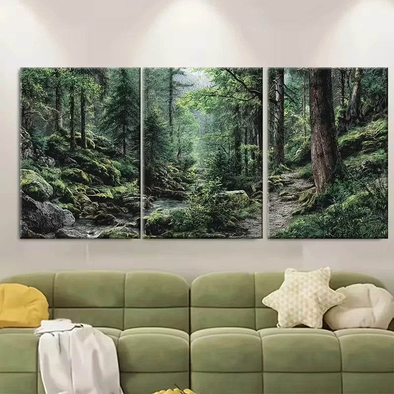 3pcs Mountain Forest Photography Panels Metal Print Ready to Hang Art