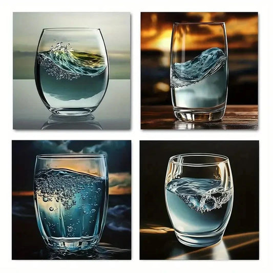 4pcs Ocean Themed Art Deco Wall Art Canvas Framed