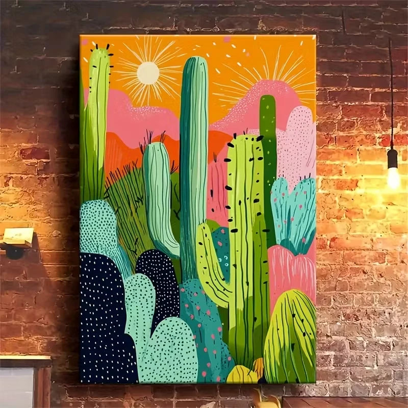 Colorful Cacti Vibrant Desert Glow 60x90cm Metal Print Ready to Hang