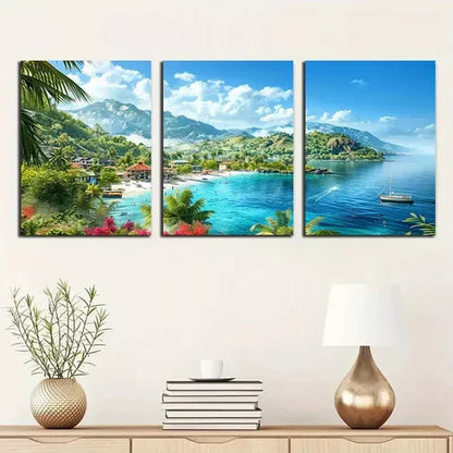 3pcs Tropical Island  Art Canvas Unframed - High Quality Print 100% Australian Made Wall Canvas