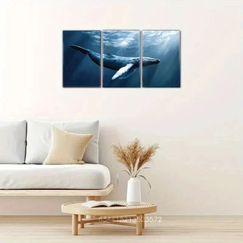 3pcs Big Blue Whale wall art poster Metal Print Ready to Hang Art - Bella Home Decor