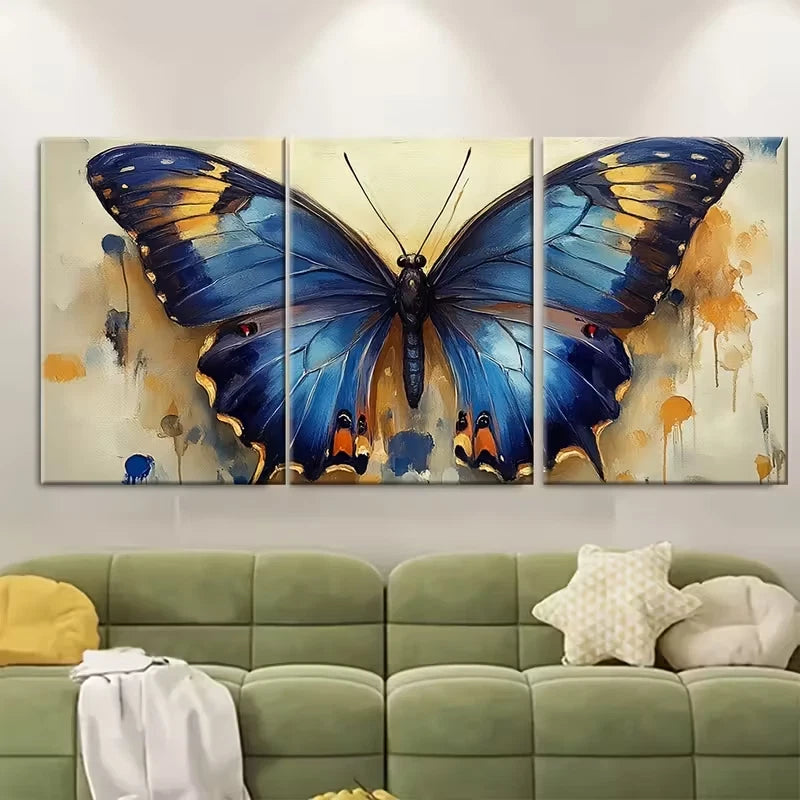 3pcs Blue Violet Butterfly Abstract Metal Print Ready to Hang Art - Bella Home Decor