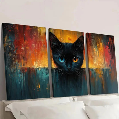 3pcs Modern Black Cat Colorful Glass Bowls De  Wall Art Set Canvas Framed 40x60cm - High Quality Print 100% Australian Made Wall Canvas Ready to Hang - Bella Home Decor