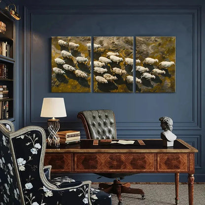 3pcs Sheep Abstract Animal Art Nature Landscape Metal Print Ready to Hang Art - Bella Home Decor