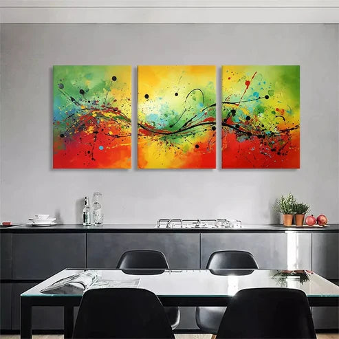 3pcs Dynamic Energy Vibrant Splash Perfect Art Set Canvas Unframed - High Quality Print 100% Australian Made Wall Canvas - Bella Home Decor
