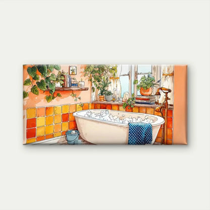 Bathroom Scene with Warm Tiled Wall Art Canvas Office Home Room Framed 120x60cm