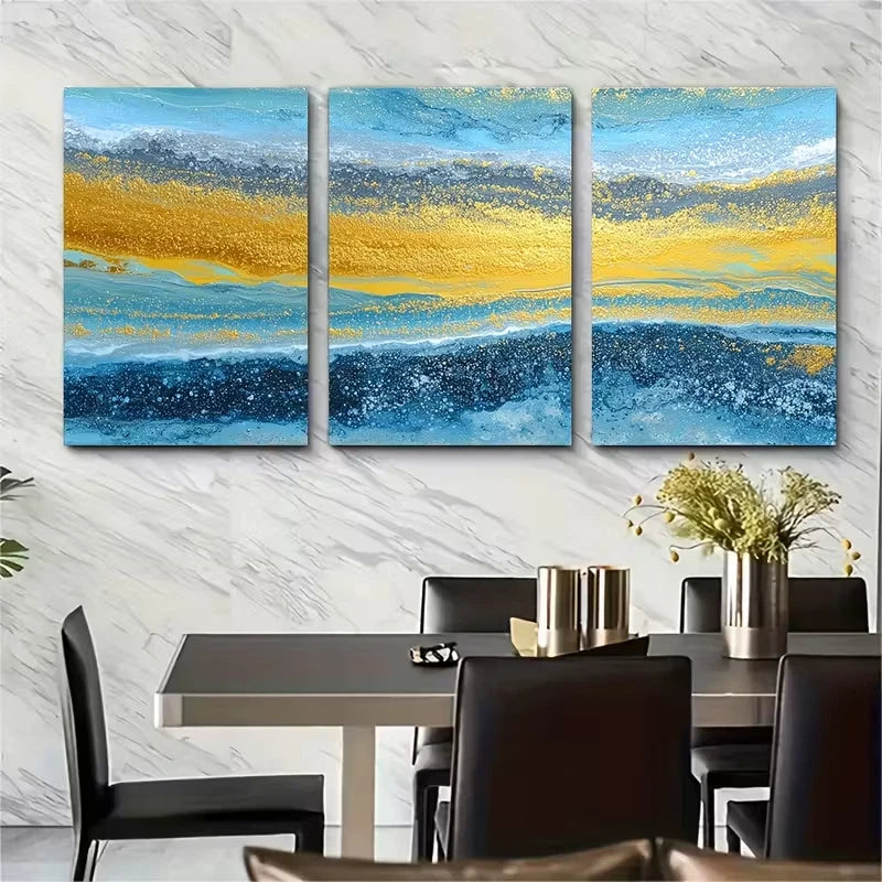 3pcs Yellow Sunrise Painting Seascape Metal Print Ready to Hang Art