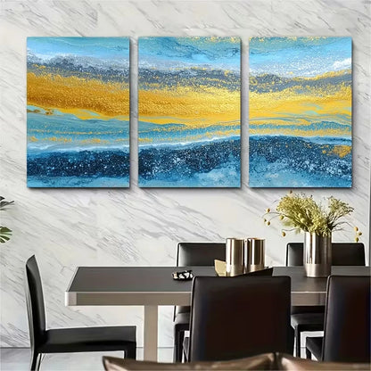 3pcs Yellow Sunrise Painting Seascape Metal Print Ready to Hang Art