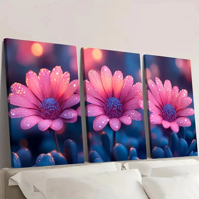 3pcs Pink Lampranthus Bright Art gl  Wall Art Set Canvas Framed 50x70cm - High Quality Print 100% Australian Made Wall Canvas Ready to Hang - Bella Home Decor