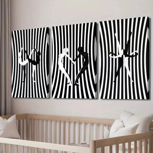 3pcs Black And White Figure Zebra Stripes Wall Art Set Canvas Framed 60x90cm - High Quality Print 100% Australian Made Wall Canvas Ready to Hang
