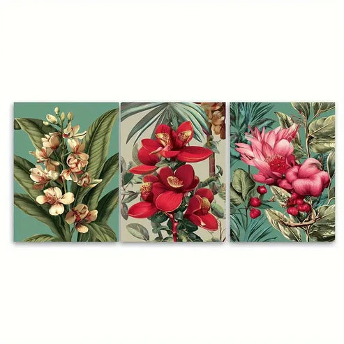 3pcs Paraguay Botanical Floral Illustration Wall Art Canvas Unframed - High Quality Print 100% Australian Made Wall Canvas