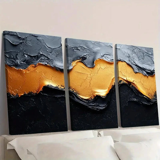 3pcs Minimalist Art Golden Accents ok Wall Art Set Canvas Framed 40x60cm - High Quality Print 100% Australian Made Wall Canvas Ready to Hang