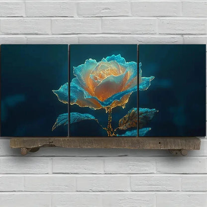 3pcs Abstract Golden Rose Flower Metal Print Ready to Hang Art - Bella Home Decor
