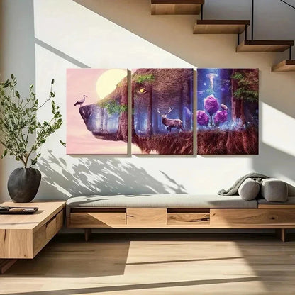3pcs Abstract Aesthetic Animal Wolf Deer & Trees Wall Art Set Canvas Framed 50x70cm - High Quality Print 100% Australian Made Wall Canvas Ready to Hang - Bella Home Decor