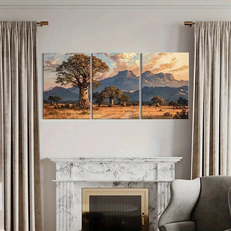 3pcs Mountain & Tree Silhouette Warm Sunset Metal Print Ready to Hang Art - Bella Home Decor