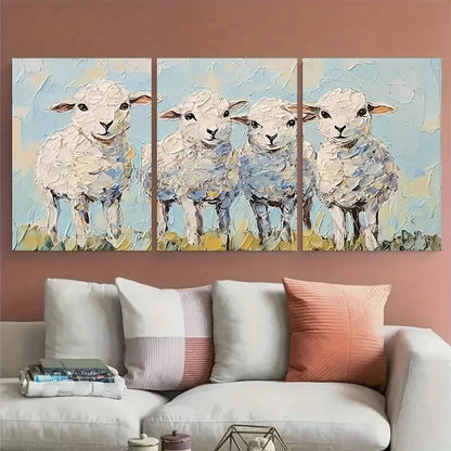 3pcs Sheep Baby Farm Animals Impasto Design Metal Print Ready to Hang Art - Bella Home Decor