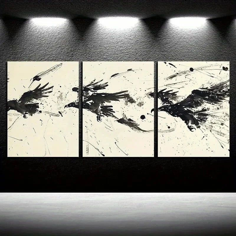 3pcs Eagles Abstract Design Illustration Metal Print Ready to Hang Art