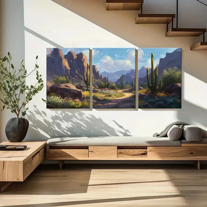 3pcs Desert Landscape Cactus Mountains Metal Print Ready to Hang Art - Bella Home Decor