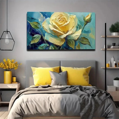 Vibrant Blooming Rose Green Wall Art Canvas Office Home Room Framed 120x60cm - Bella Home Decor