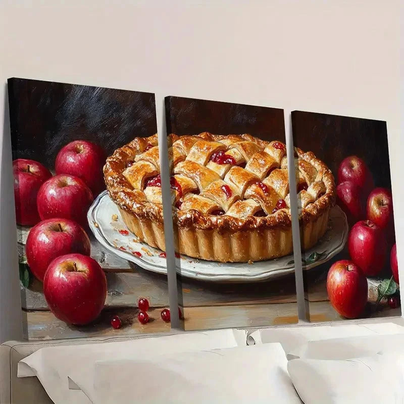 3pcs  Apple Pie Oil Painting Food ER   Wall Art Set Canvas Framed 50x70cm - High Quality Print 100% Australian Made Wall Canvas Ready to Hang - Bella Home Decor