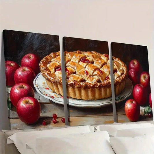 3pcs Apple Pie Oil Painting Food ER Wall Art Set Canvas Framed 50x70cm - High Quality Print 100% Australian Made Wall Canvas Ready to Hang