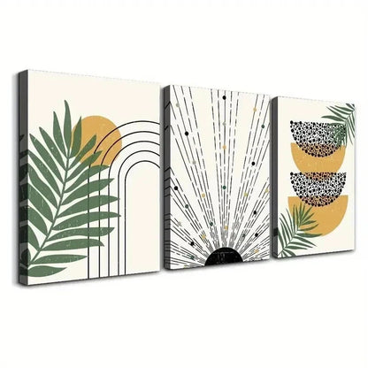 3pcs  Mustard, Black, Green Botanical Canvas Wall Art Set Canvas Framed 60x90cm - High Quality Print 100% Australian Made Wall Canvas Ready to Hang - Bella Home Decor