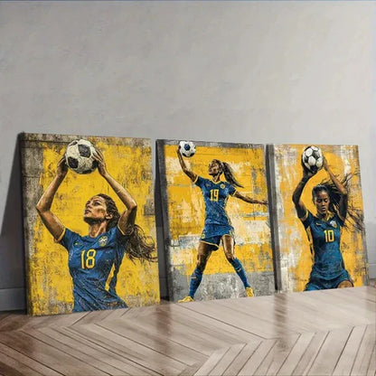3pcs Football goddess Wall Art Set Canvas Unframed - High Quality Print 100% Australian Made Wall Canvas - Bella Home Decor