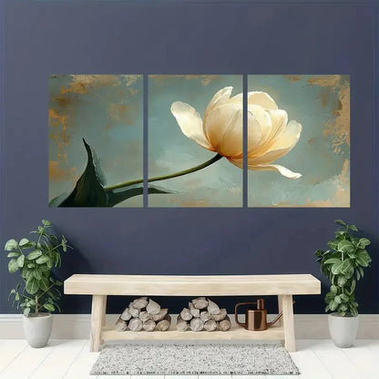 3pcs Beige Art Tulip Flower Painting Print Metal Print Ready to Hang Art - Bella Home Decor