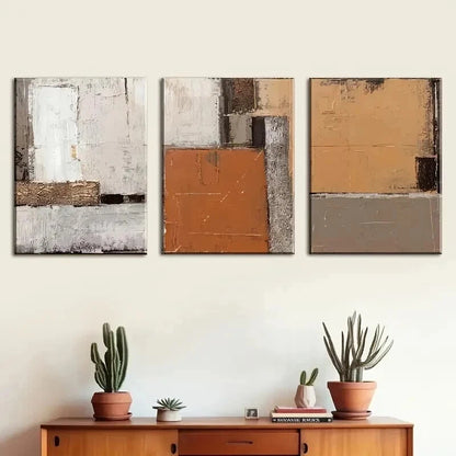 3pcs Featuring Orange Abstract Brown Perfect Wall Art Set Canvas Framed 50x70cm - High Quality Print 100% Australian Made Wall Canvas Ready to Hang - Bella Home Decor