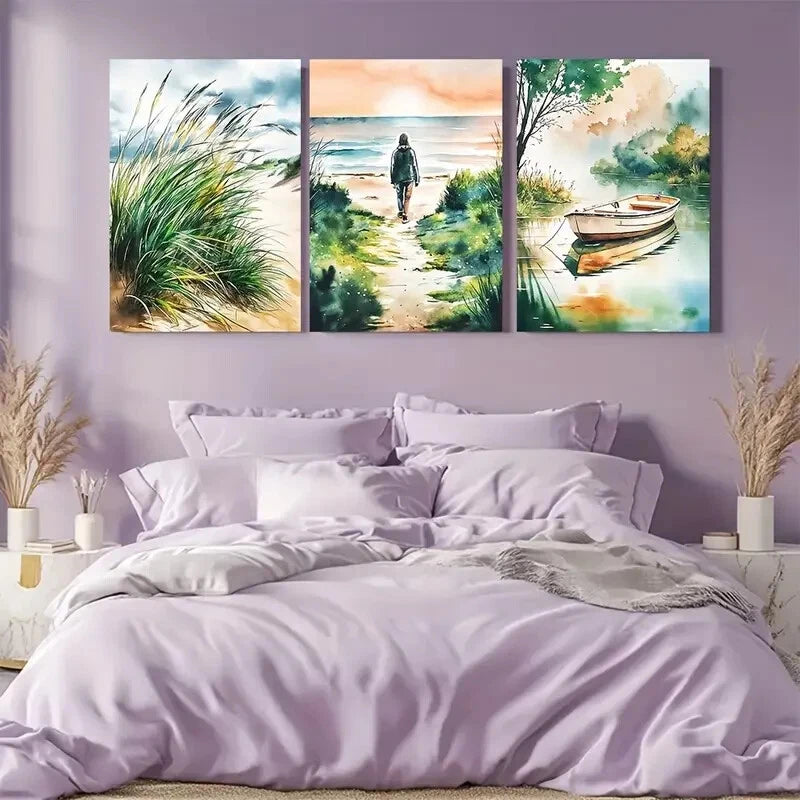 3pcs Seaside Grass Abstract Sea Views Neutral Metal Print Ready to Hang Art